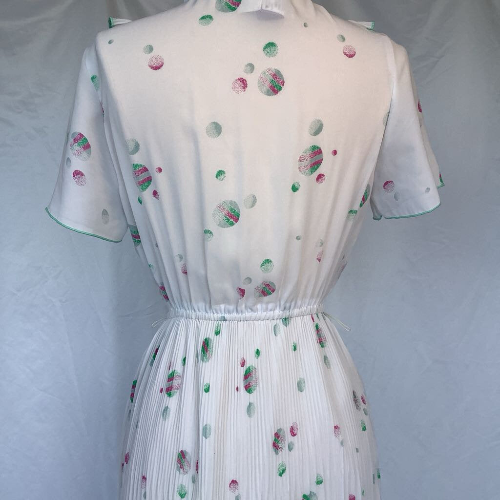 1980s White Polka Dot Day Dress