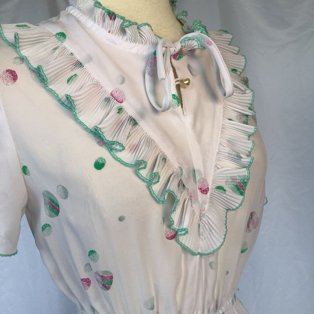 1980s White Polka Dot Day Dress