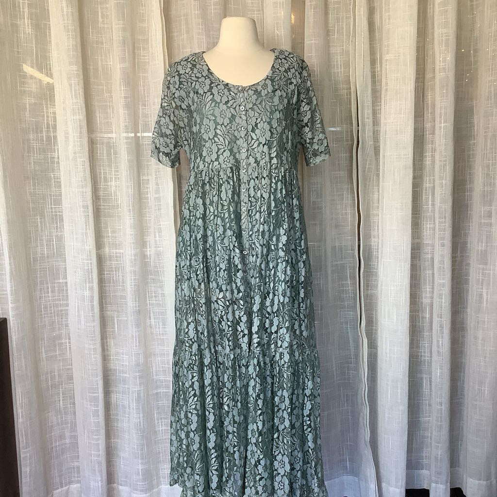 1990s Sage Green Lace Dress