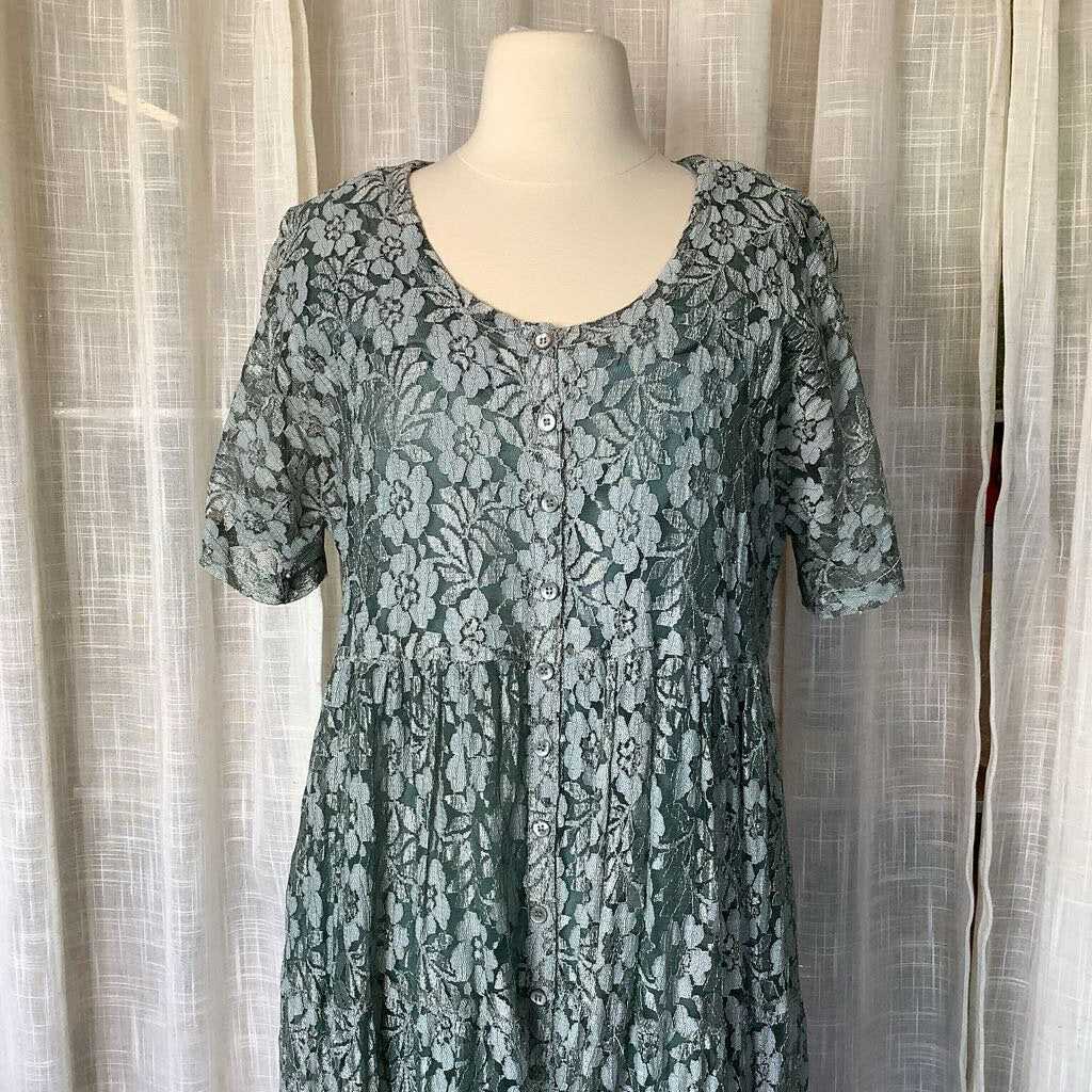 1990s Sage Green Lace Dress