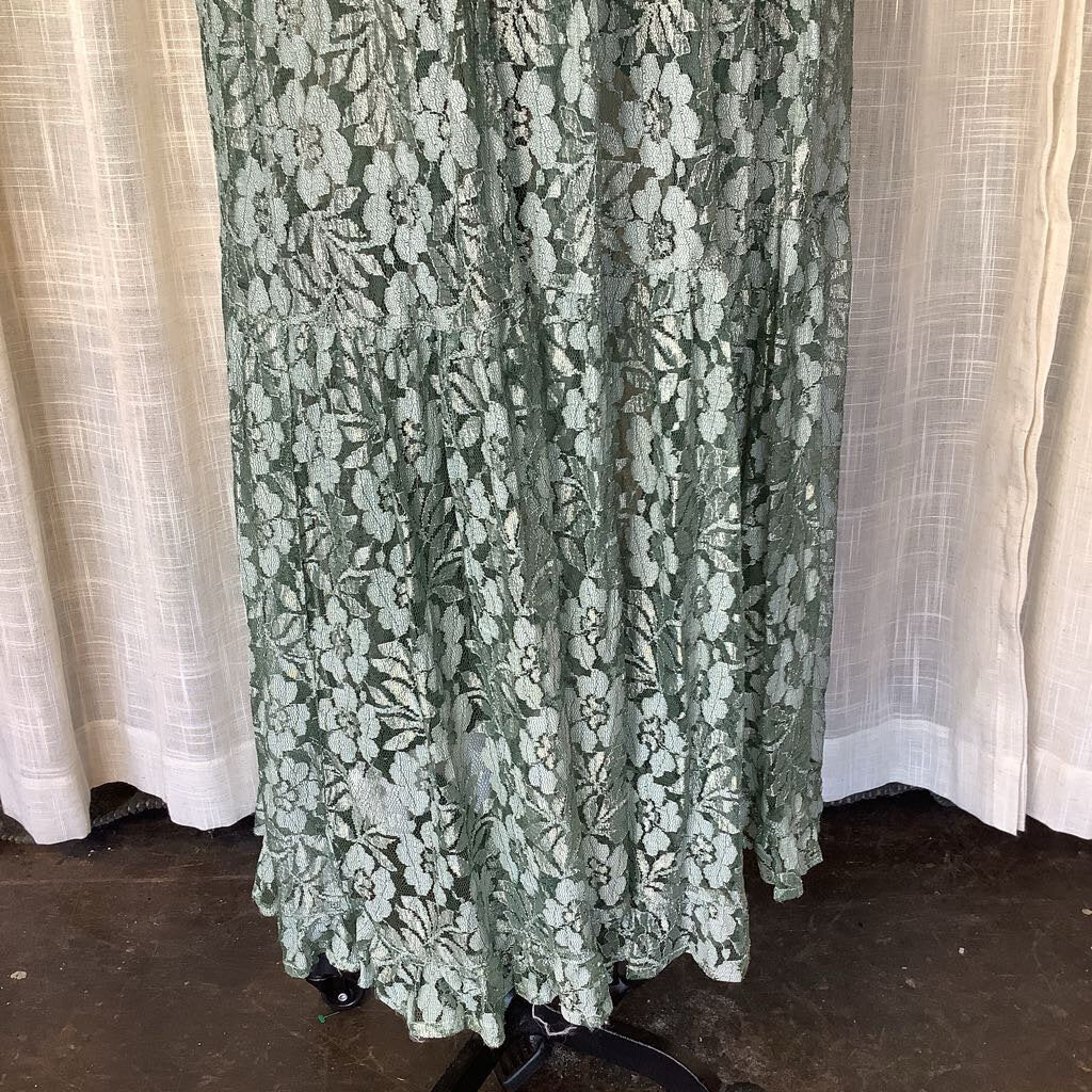 1990s Sage Green Lace Dress