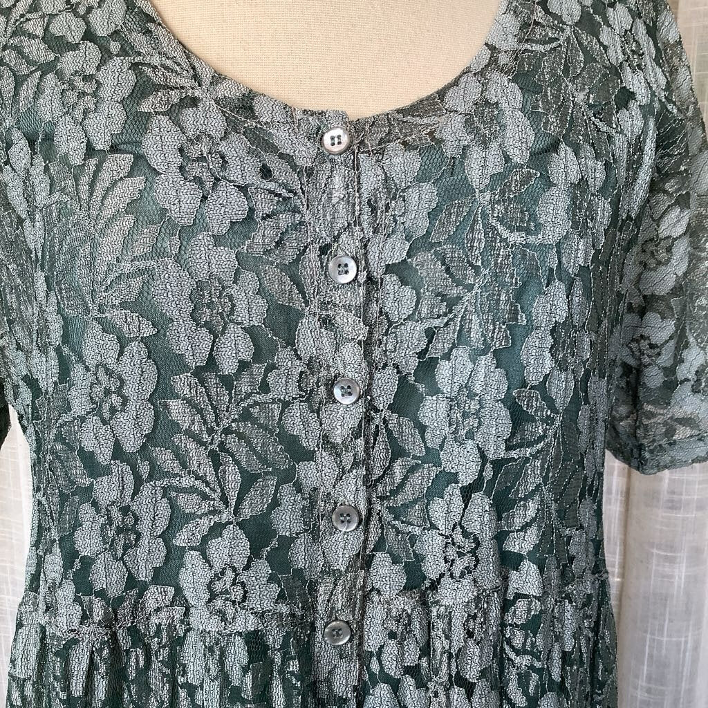 1990s Sage Green Lace Dress