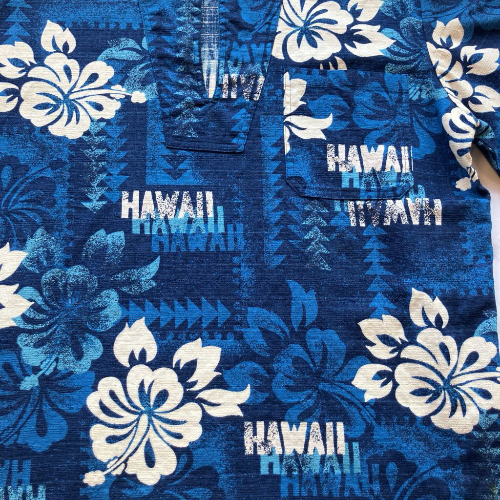 Vintage 1970s Blue Hawaii Barkcloth Shirt