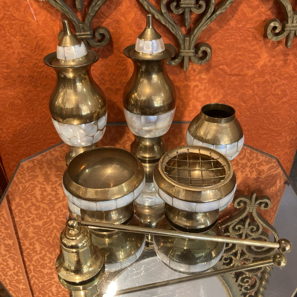 Vintage Brass and Pearl Incense Set