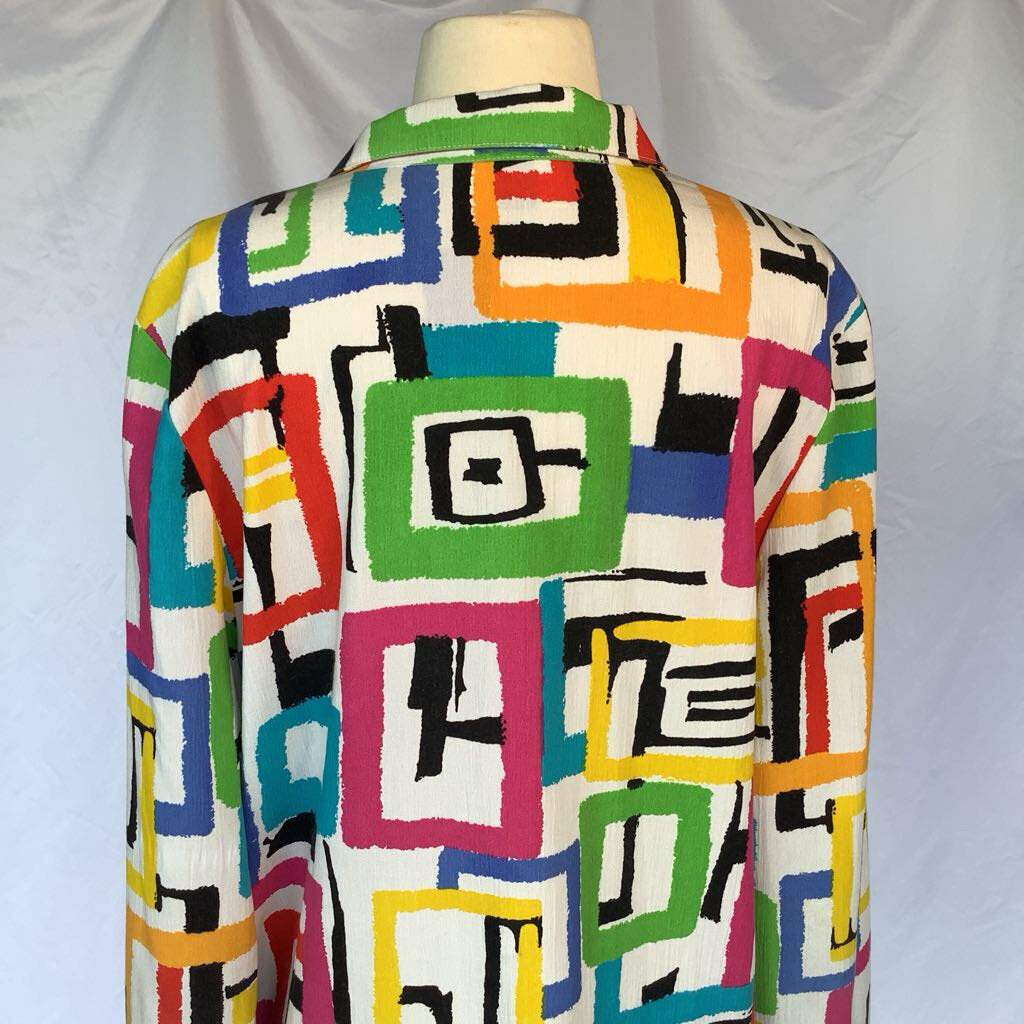 1980s White Mulitcolored One Button Blazer