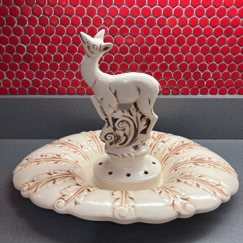 1940's Deer Flower Frog & Console by Red Wing Pottery