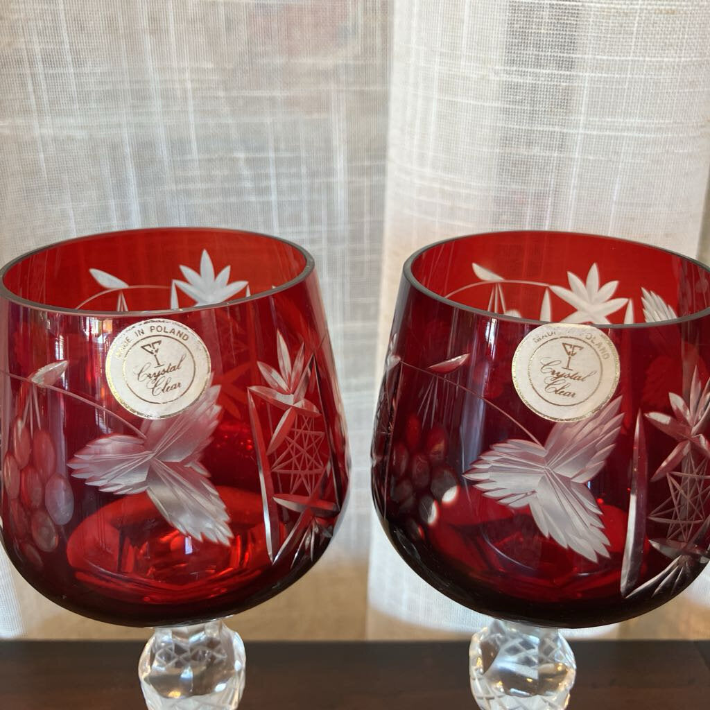 Vintage Poland Hortensja (Hortensia) Crystal Wine Glasses