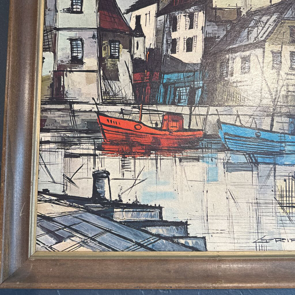 Mid Century "Harbor Scene" Framed Print by M. Edward Griff
