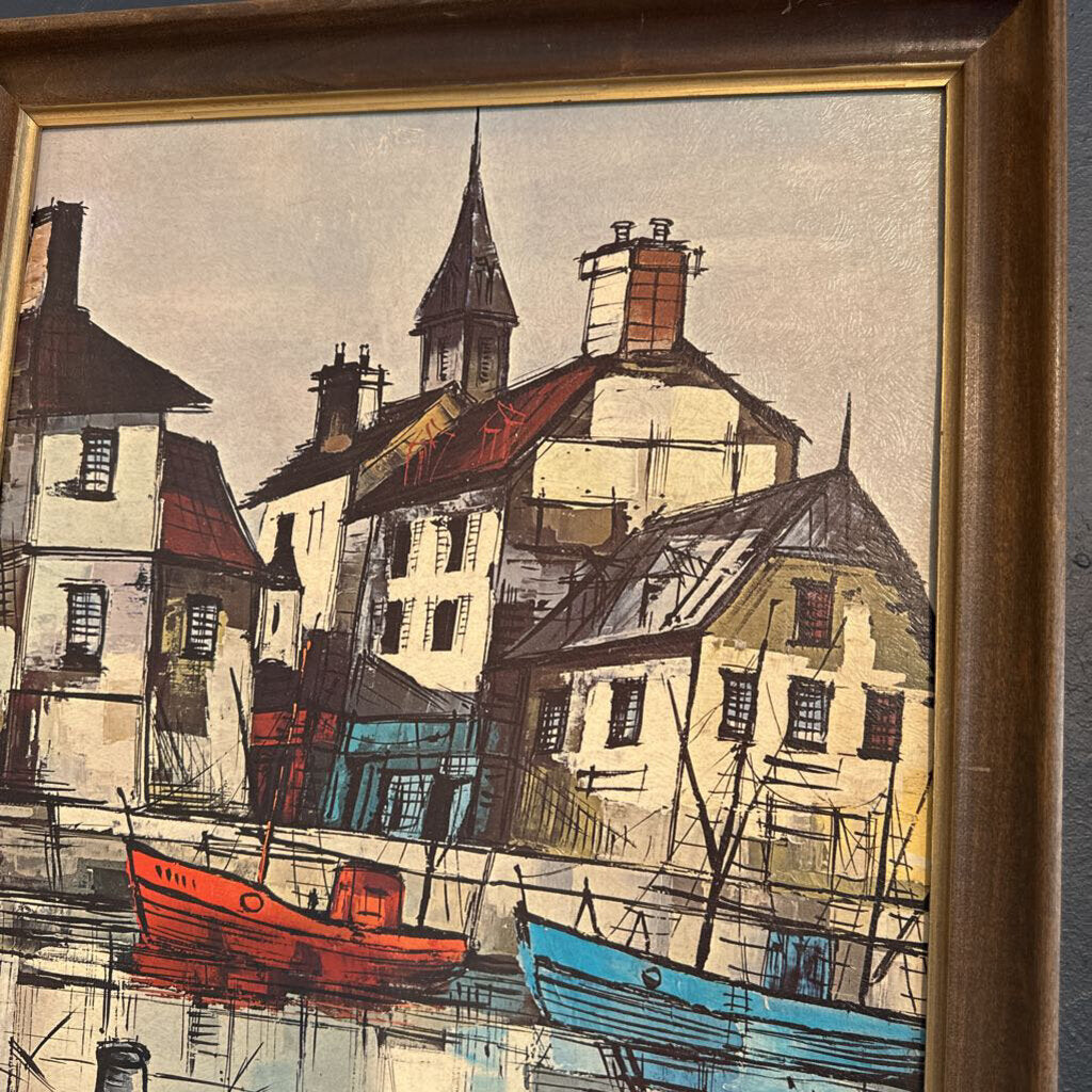 Mid Century "Harbor Scene" Framed Print by M. Edward Griff