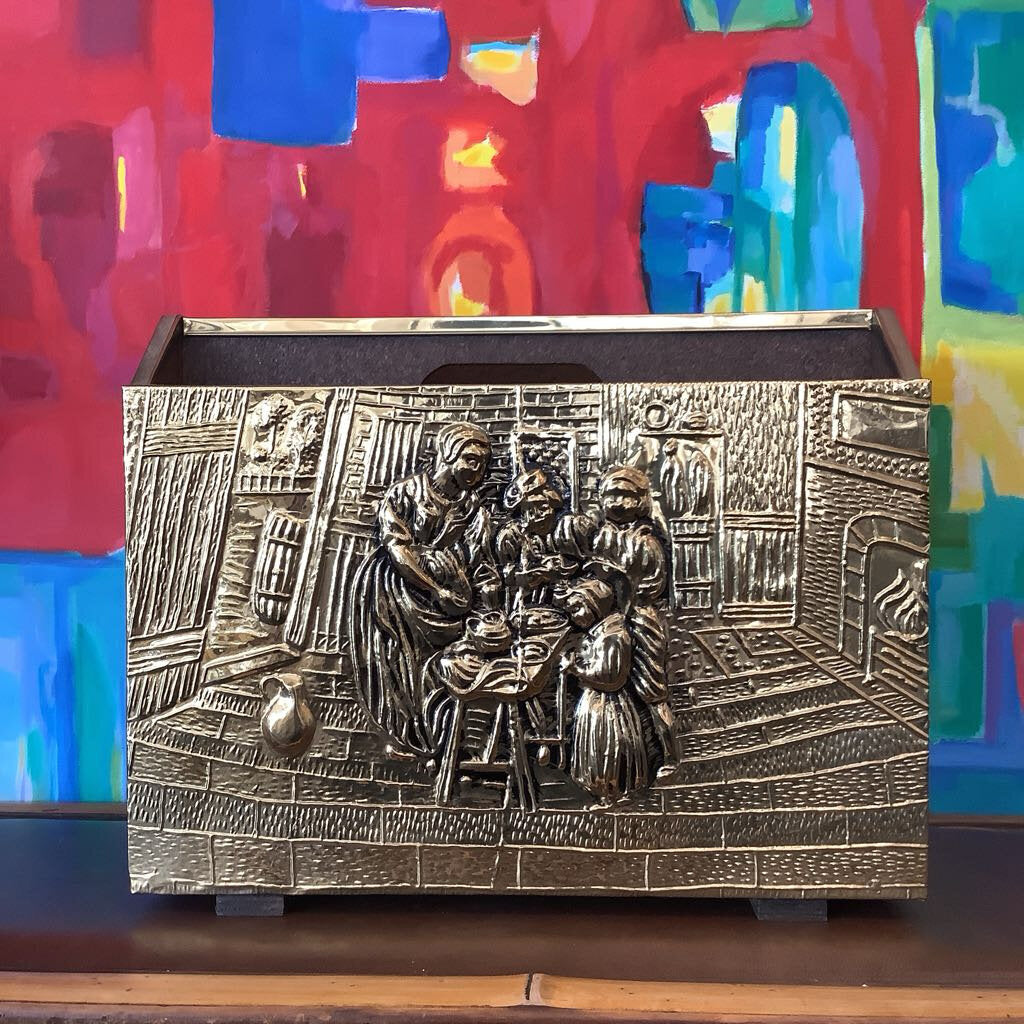 Vintage Embossed Hammered Brass Magazine Rack