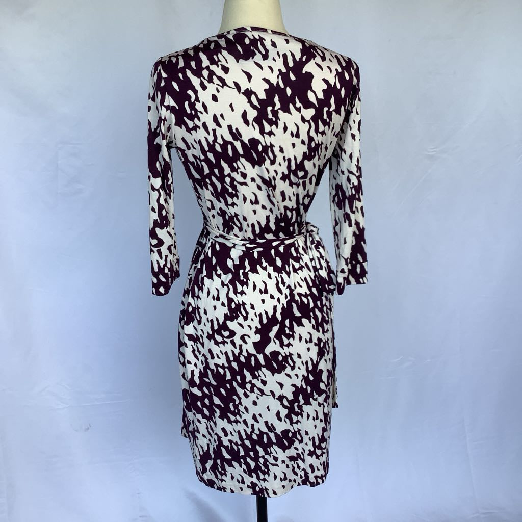 Diane von Furstenberg New Julian Two Silk Purple & White Print Wrap Dress