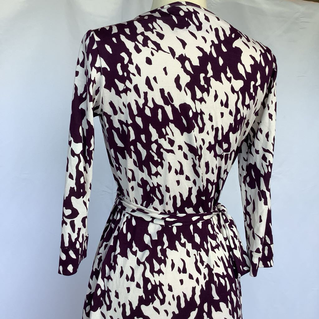 Diane von Furstenberg New Julian Two Silk Purple & White Print Wrap Dress
