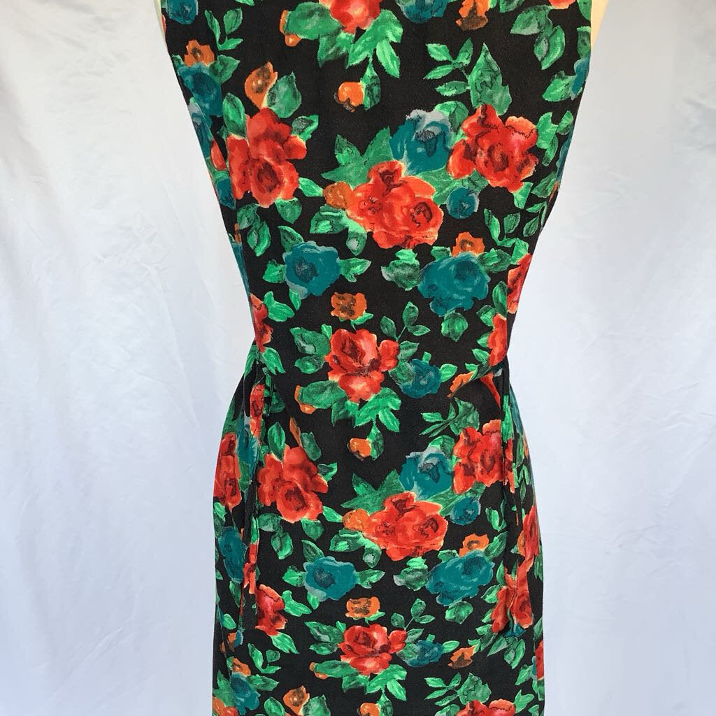 1990s Black Rose Midi Dress