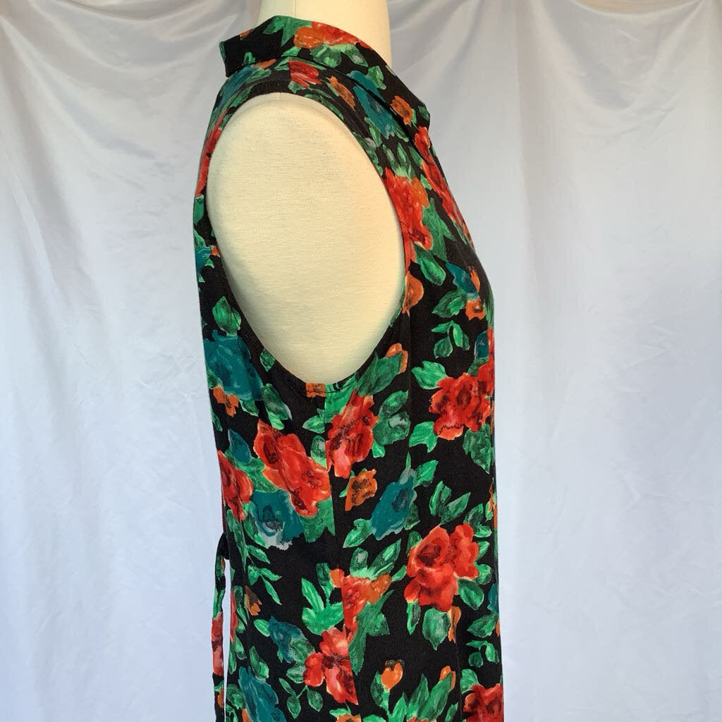 1990s Black Rose Midi Dress