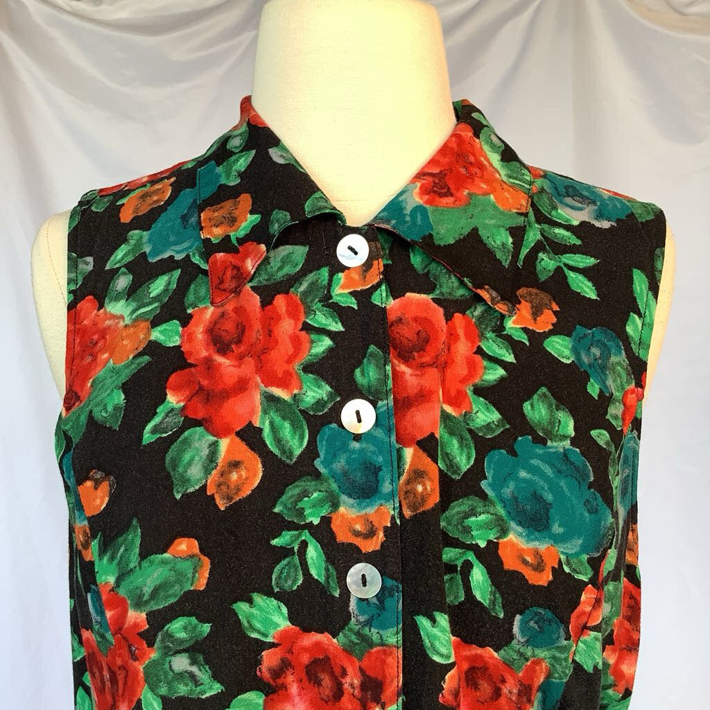1990s Black Rose Midi Dress