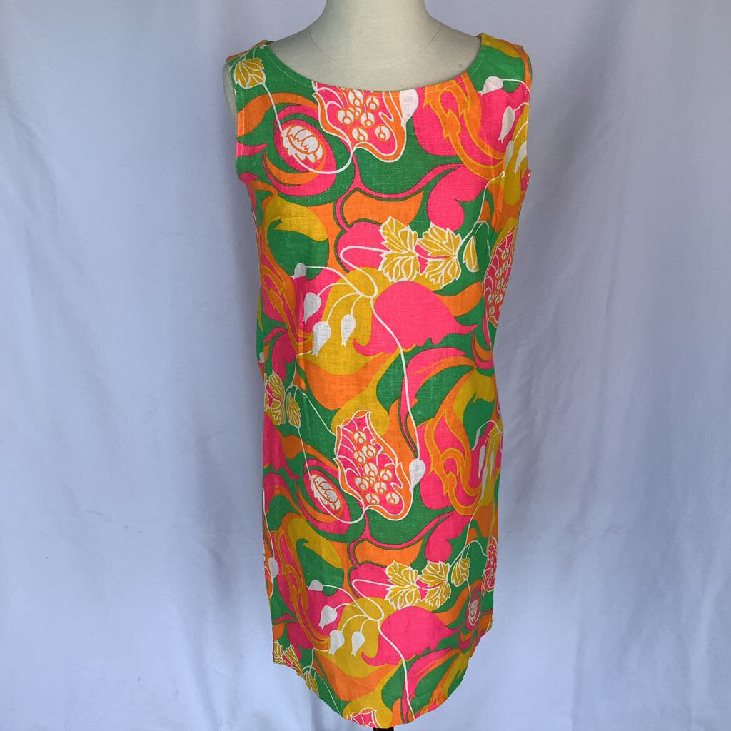 1960s Pink and Green Floral Shift Dress