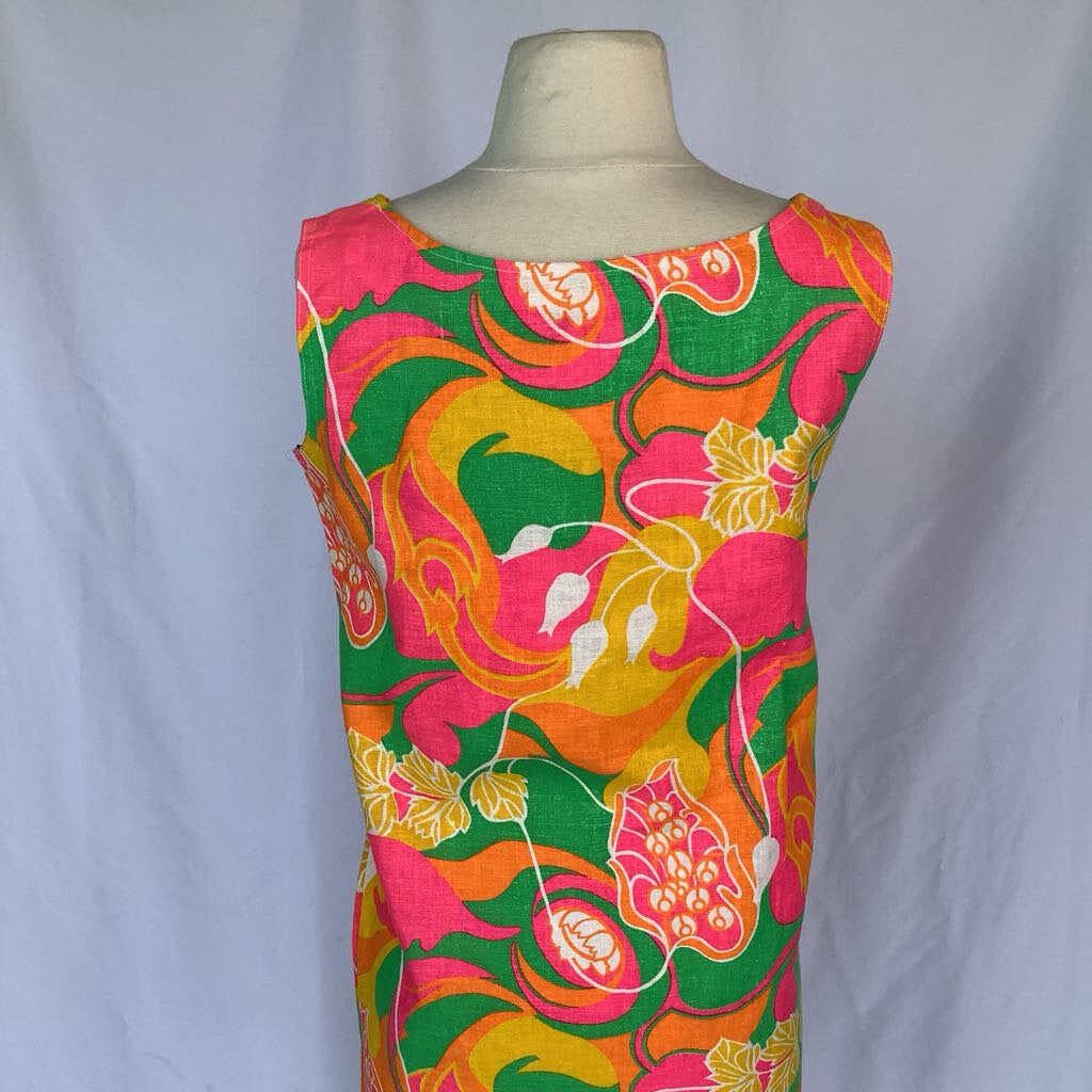 1960s Pink and Green Floral Shift Dress