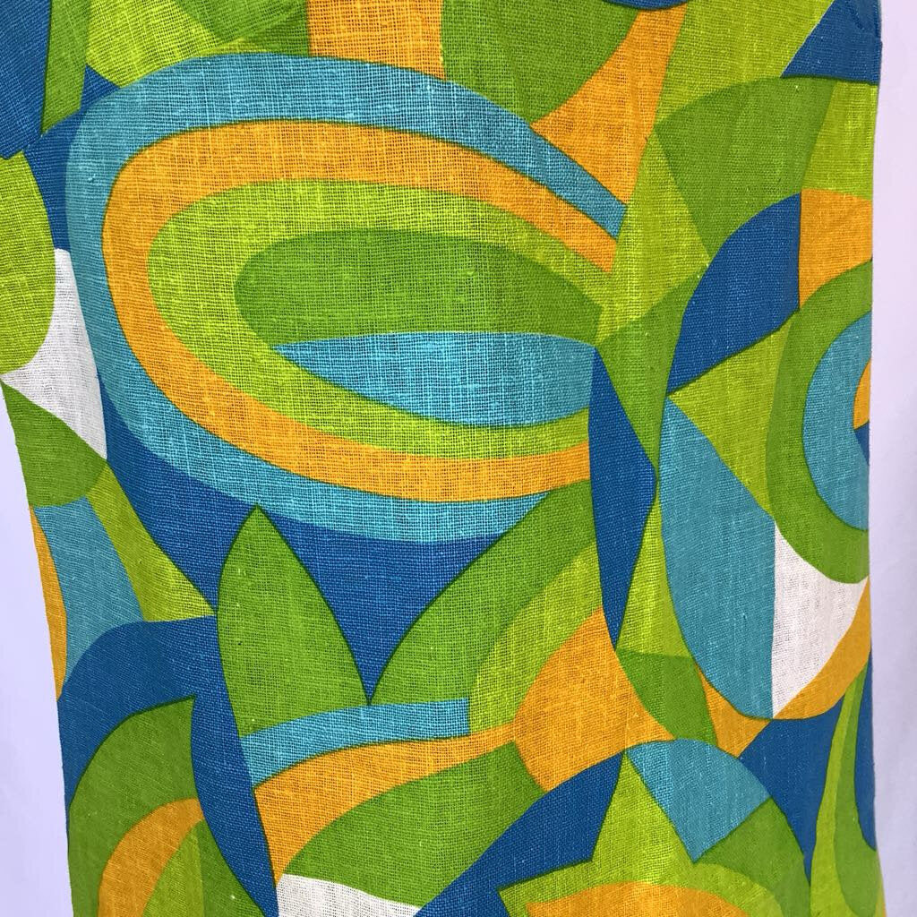 1960s Green and Blue Geometric Shift Dress