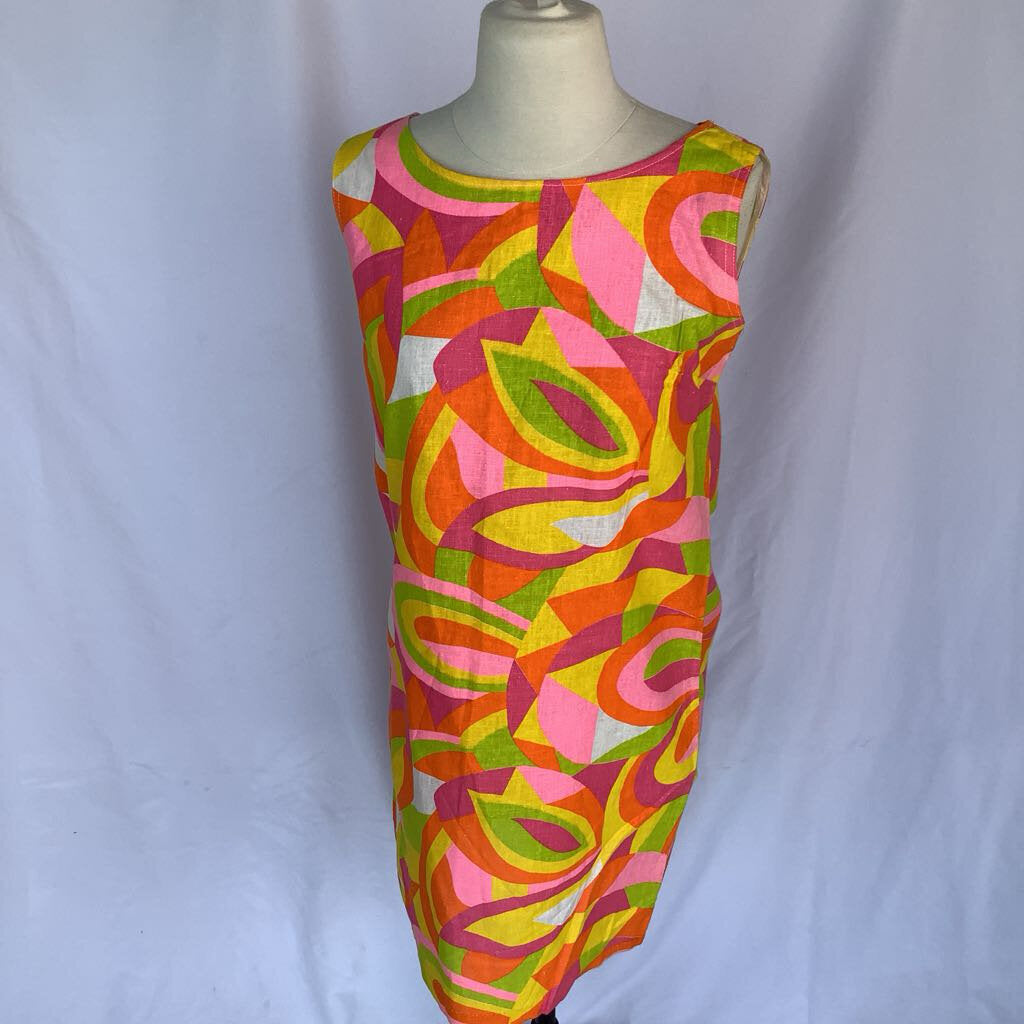 1960s Pink and Orange Geometric Shift Dress