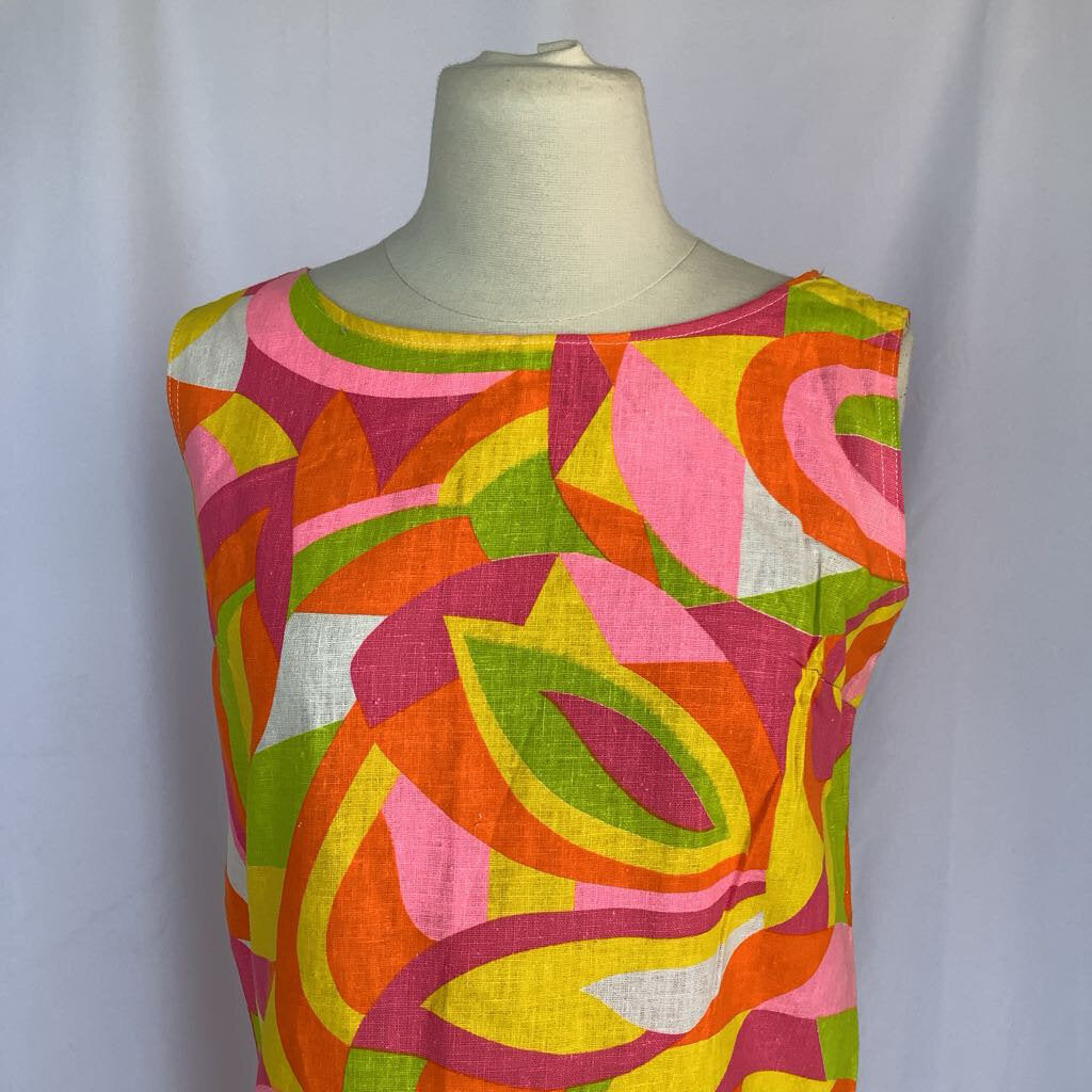 1960s Pink and Orange Geometric Shift Dress