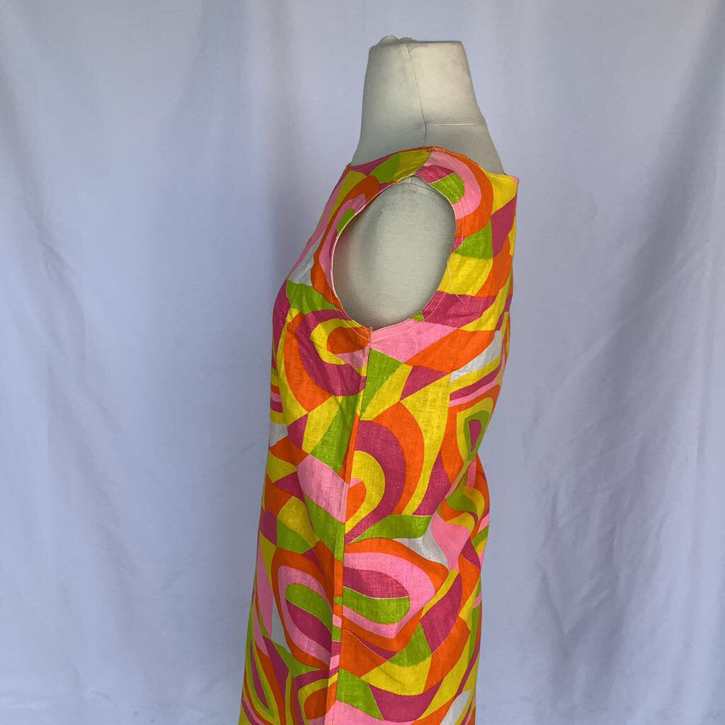 1960s Pink and Orange Geometric Shift Dress