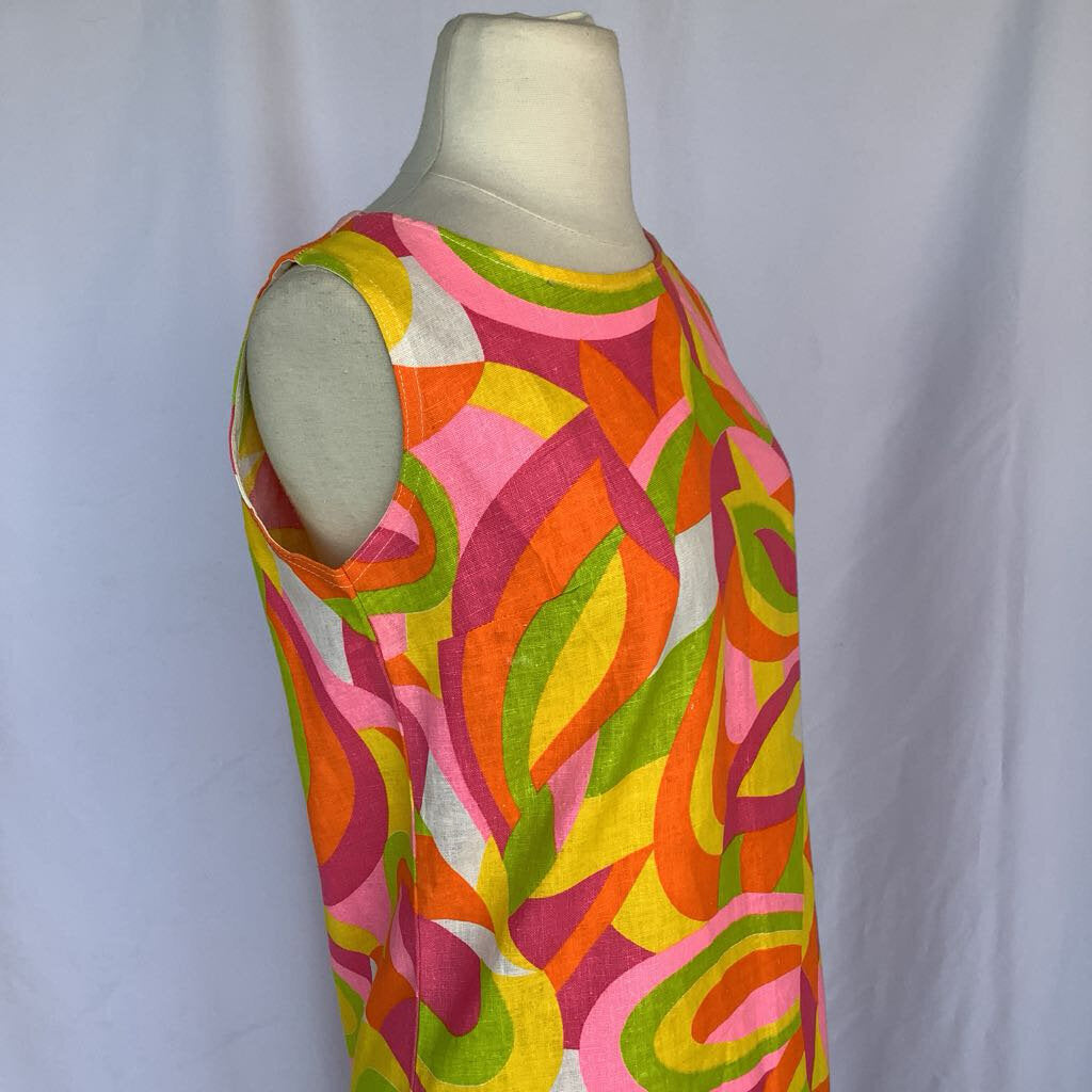1960s Pink and Orange Geometric Shift Dress