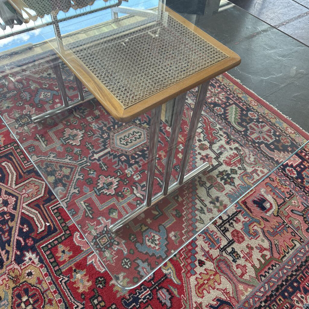 Harvey Probber Style Mid Century Glass, Chrome and Cane Dining Table