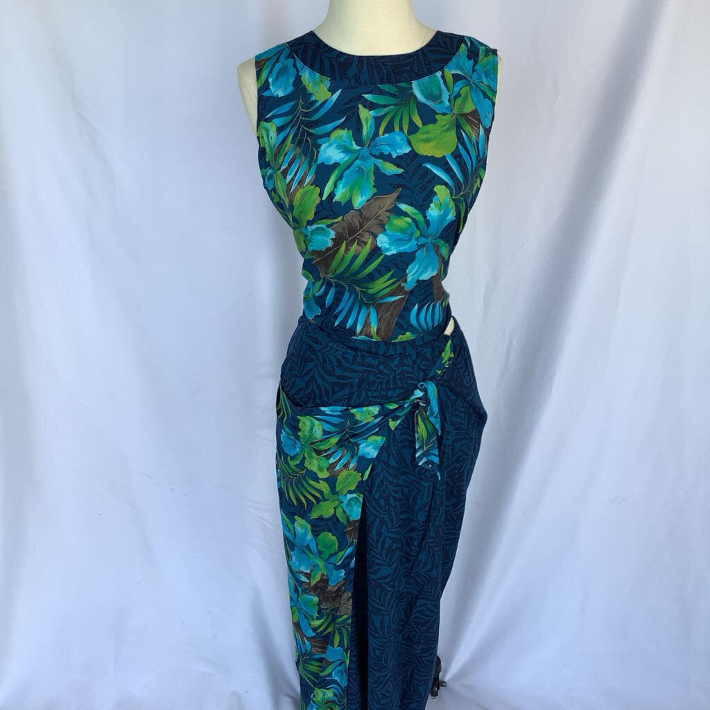 1990s Units 2 Piece Tropical Faux Sarang Maxi Skirt w/ Tank Top