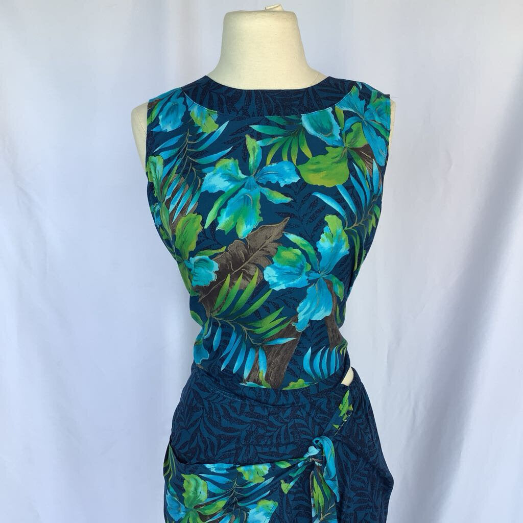 1990s Units 2 Piece Tropical Faux Sarang Maxi Skirt w/ Tank Top