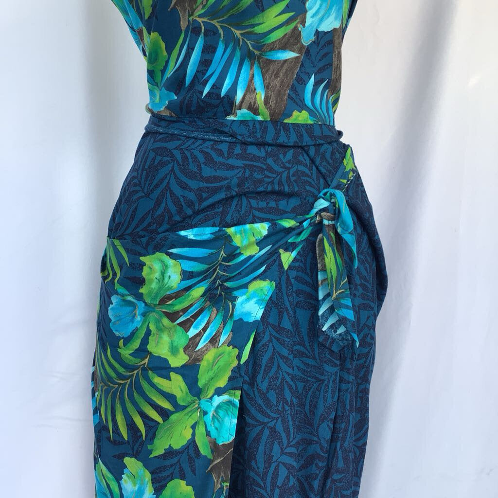 1990s Units 2 Piece Tropical Faux Sarang Maxi Skirt w/ Tank Top