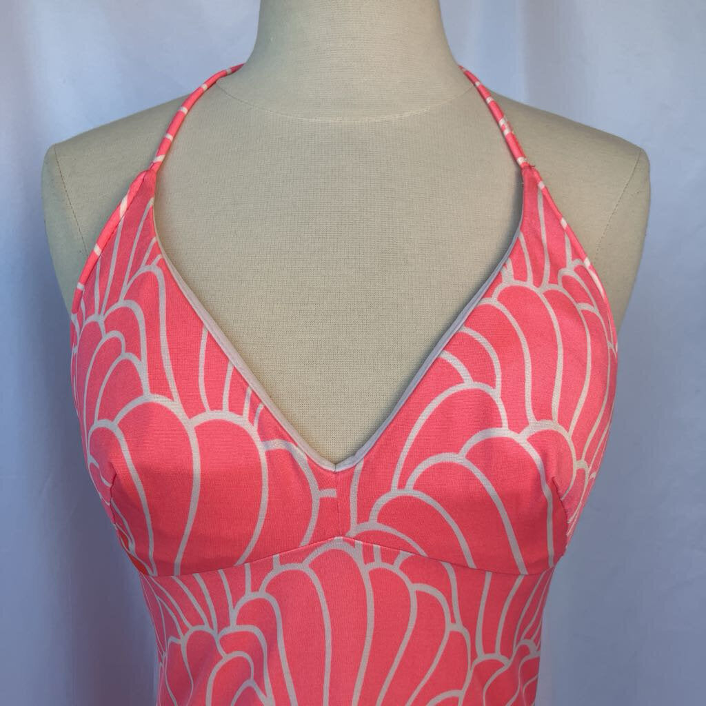 1970s Pink and Orange Shell Print Maxi