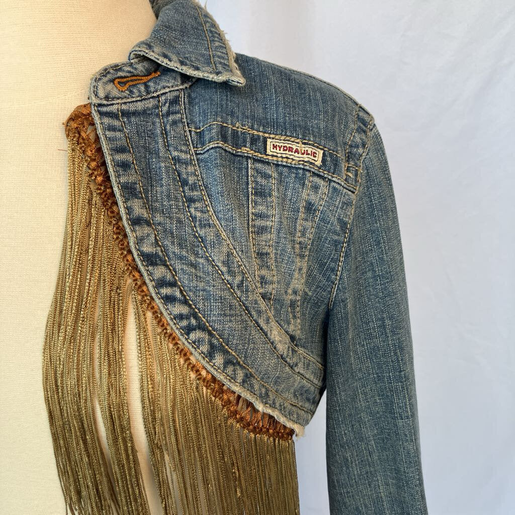Re:deux One-of-a-Kind Bolero Jean Jacket with Long Fringe