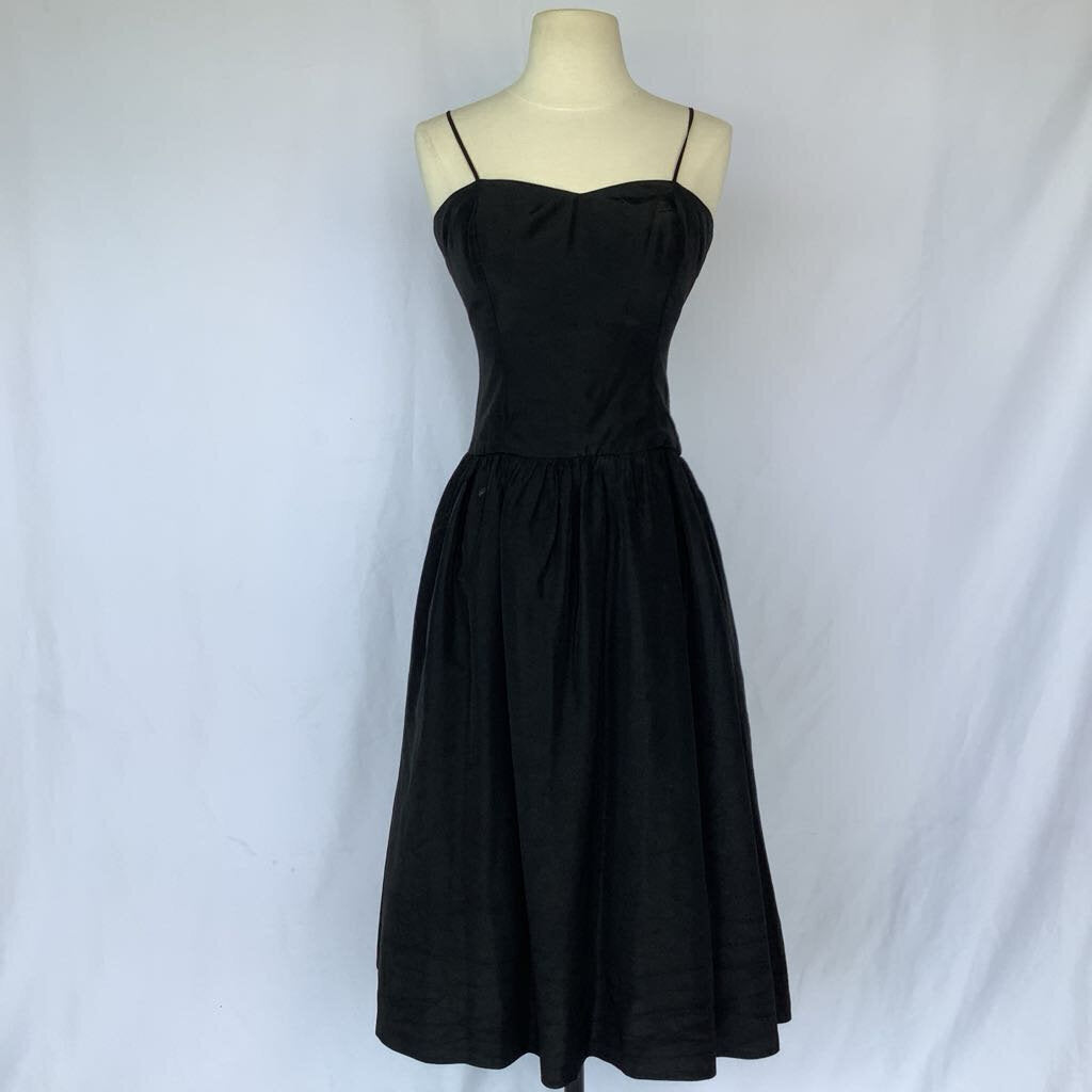 1990s Black Taffeta Cocktail Dress