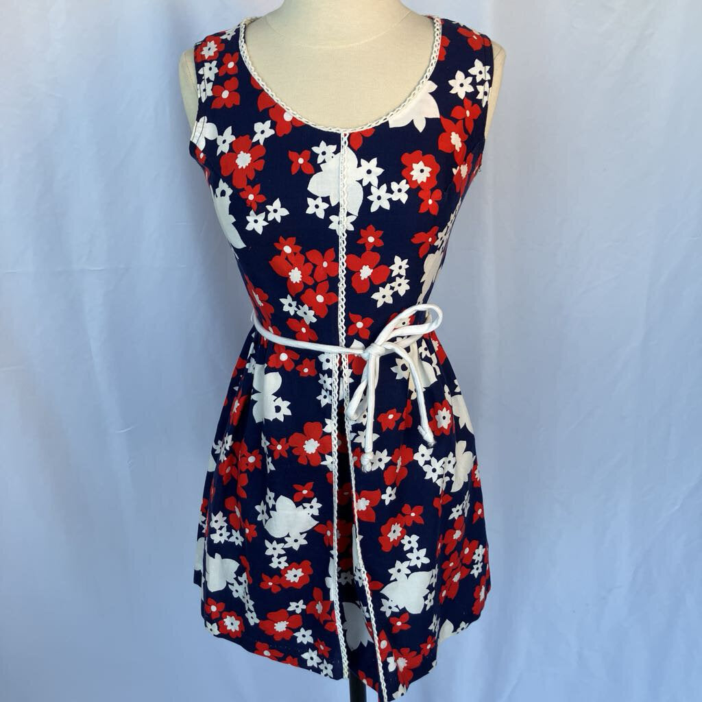 1960s Red, White & Blue Floral Romper