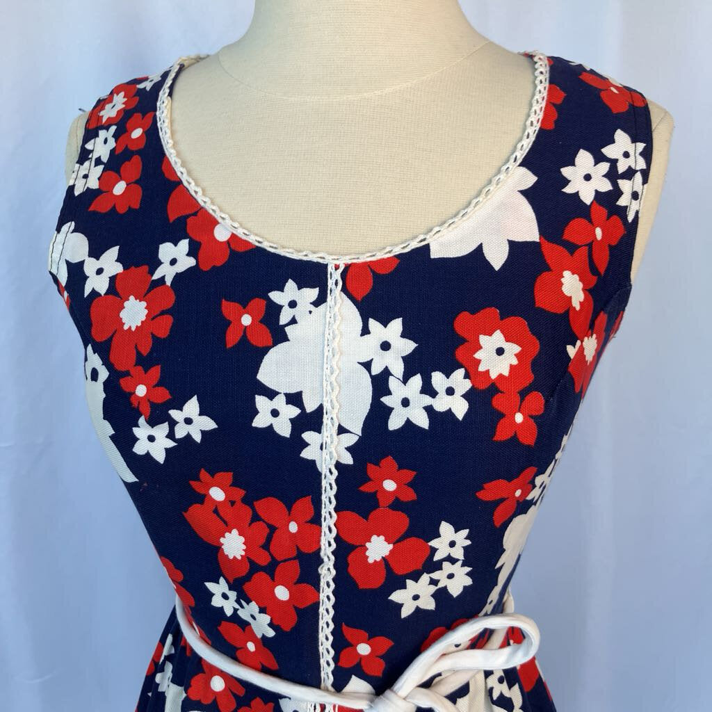 1960s Red, White & Blue Floral Romper