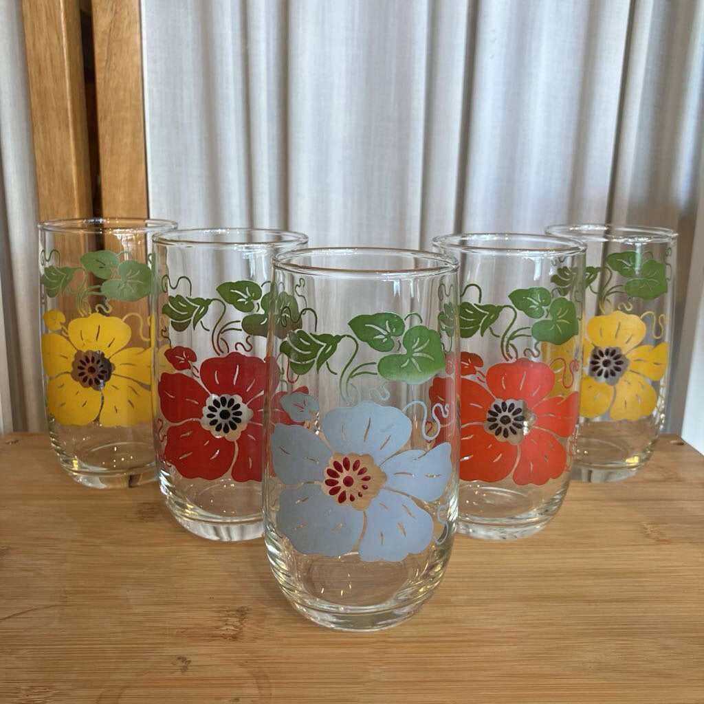 Vintage Morning Glory Poppy Tumber Set of 5