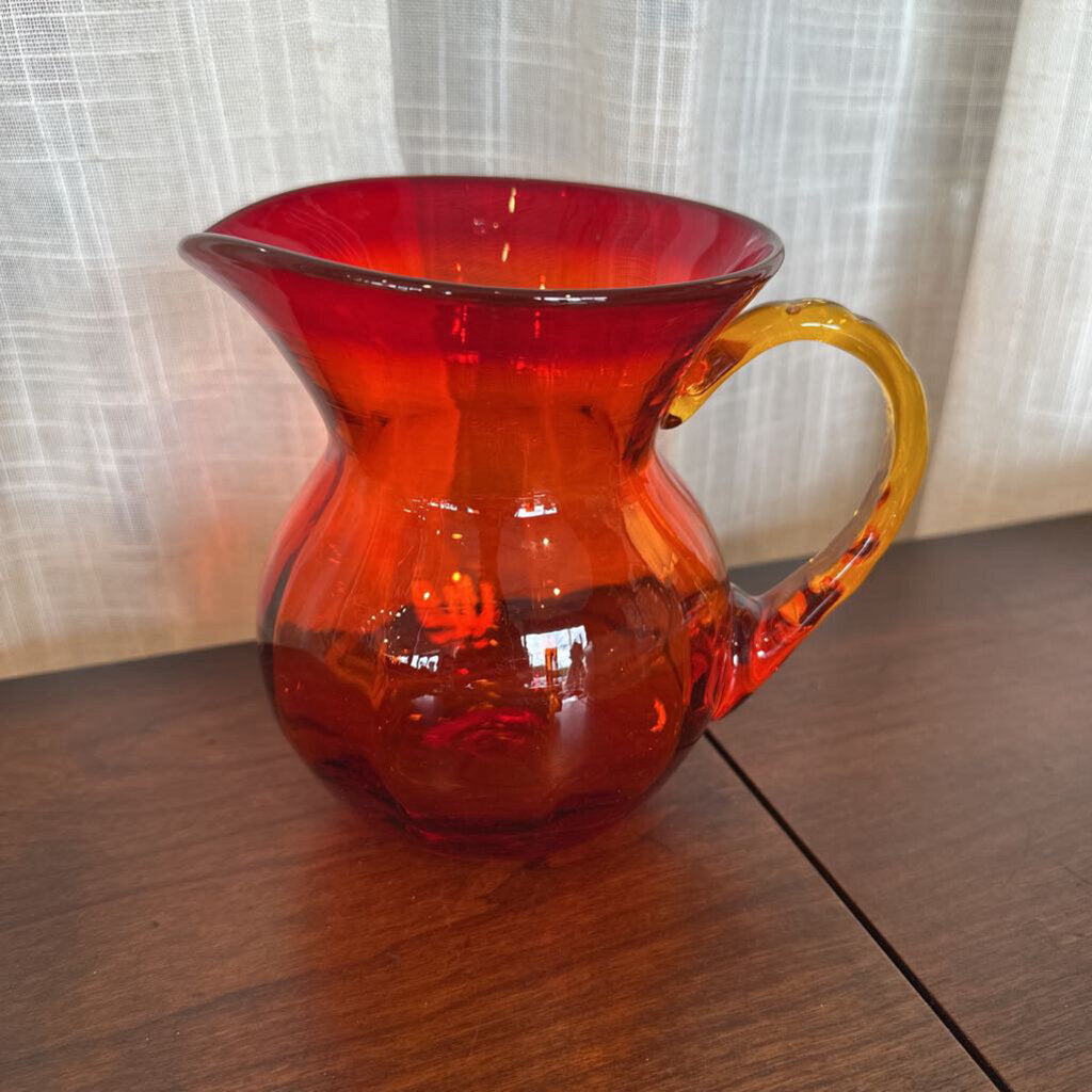 Vintage Blenko Red Amberina Art Glass Pitcher