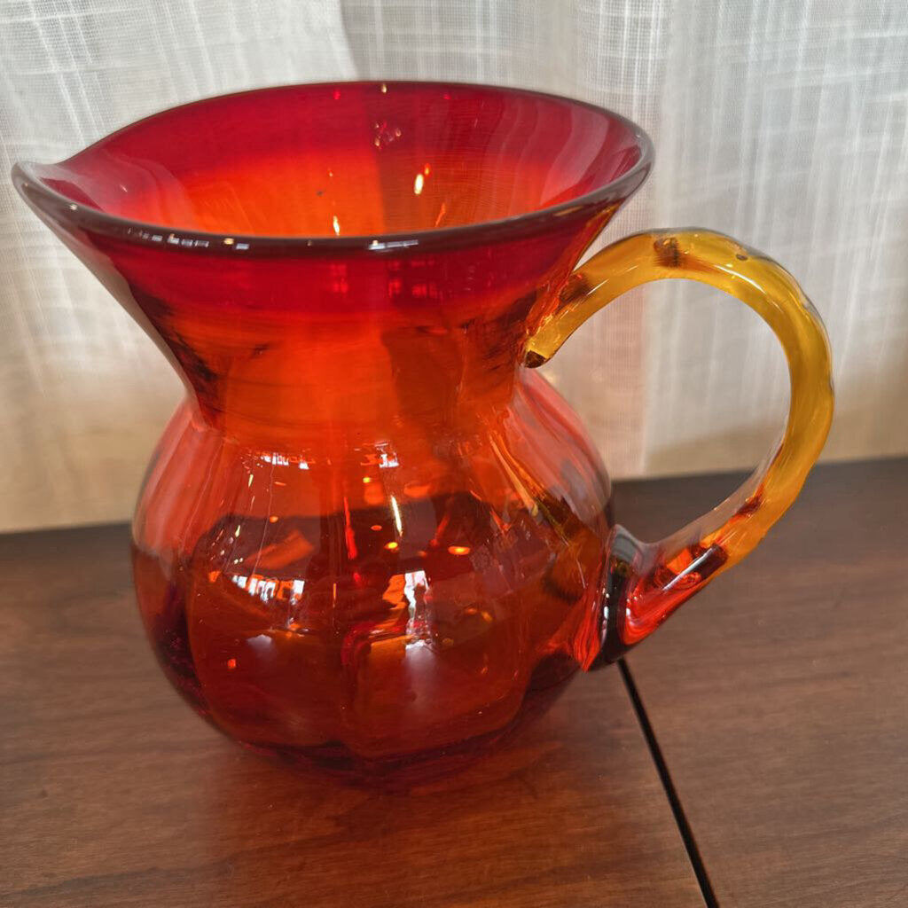 Vintage Blenko Red Amberina Art Glass Pitcher