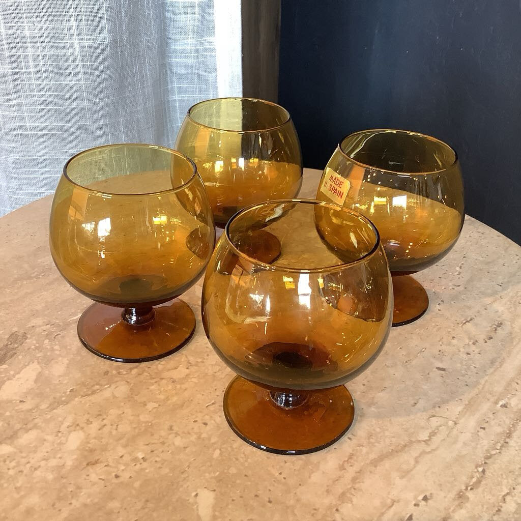 Vintage Amber Brandy Glass Set