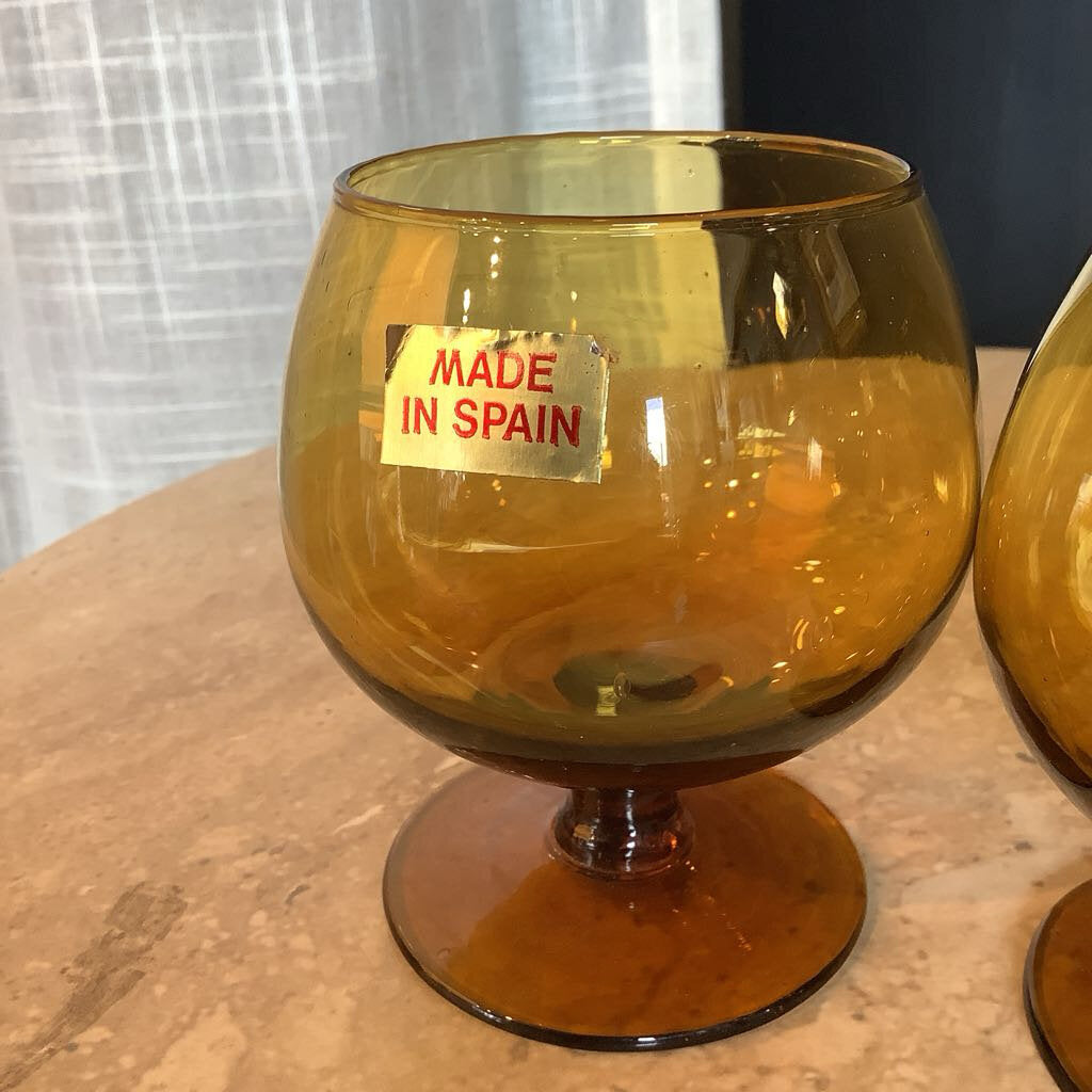 Vintage Amber Brandy Glass Set