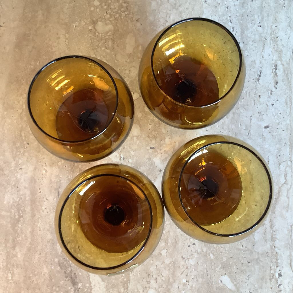Vintage Amber Brandy Glass Set