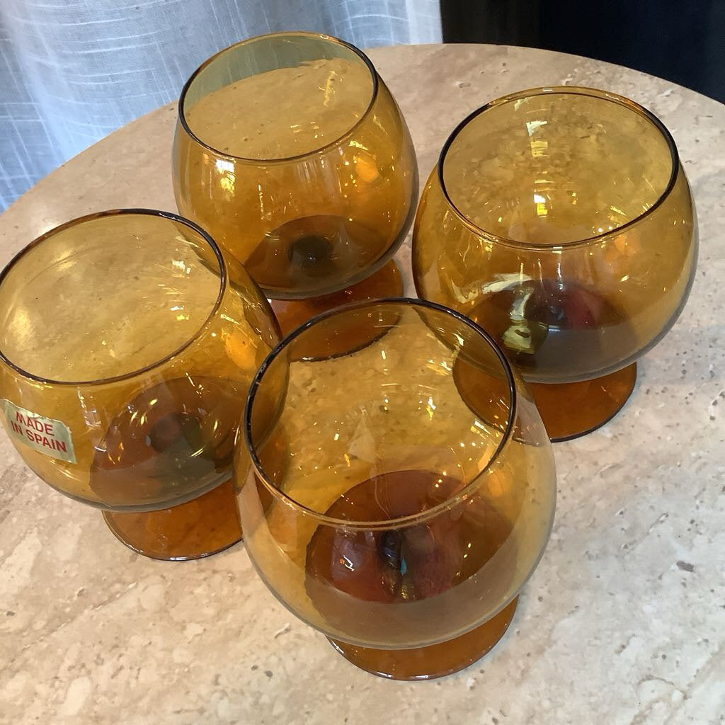 Vintage Amber Brandy Glass Set