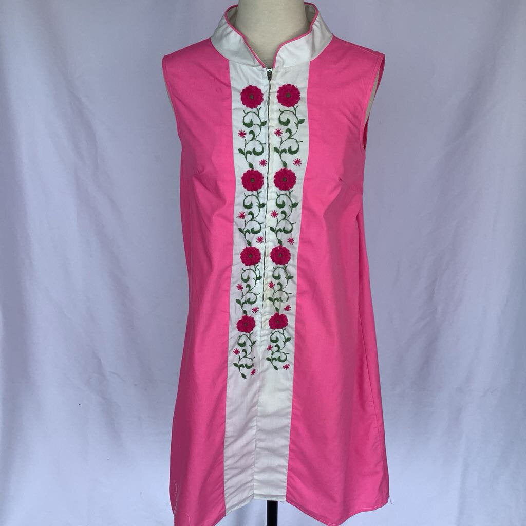 1960s Pink Embroidered House Dress