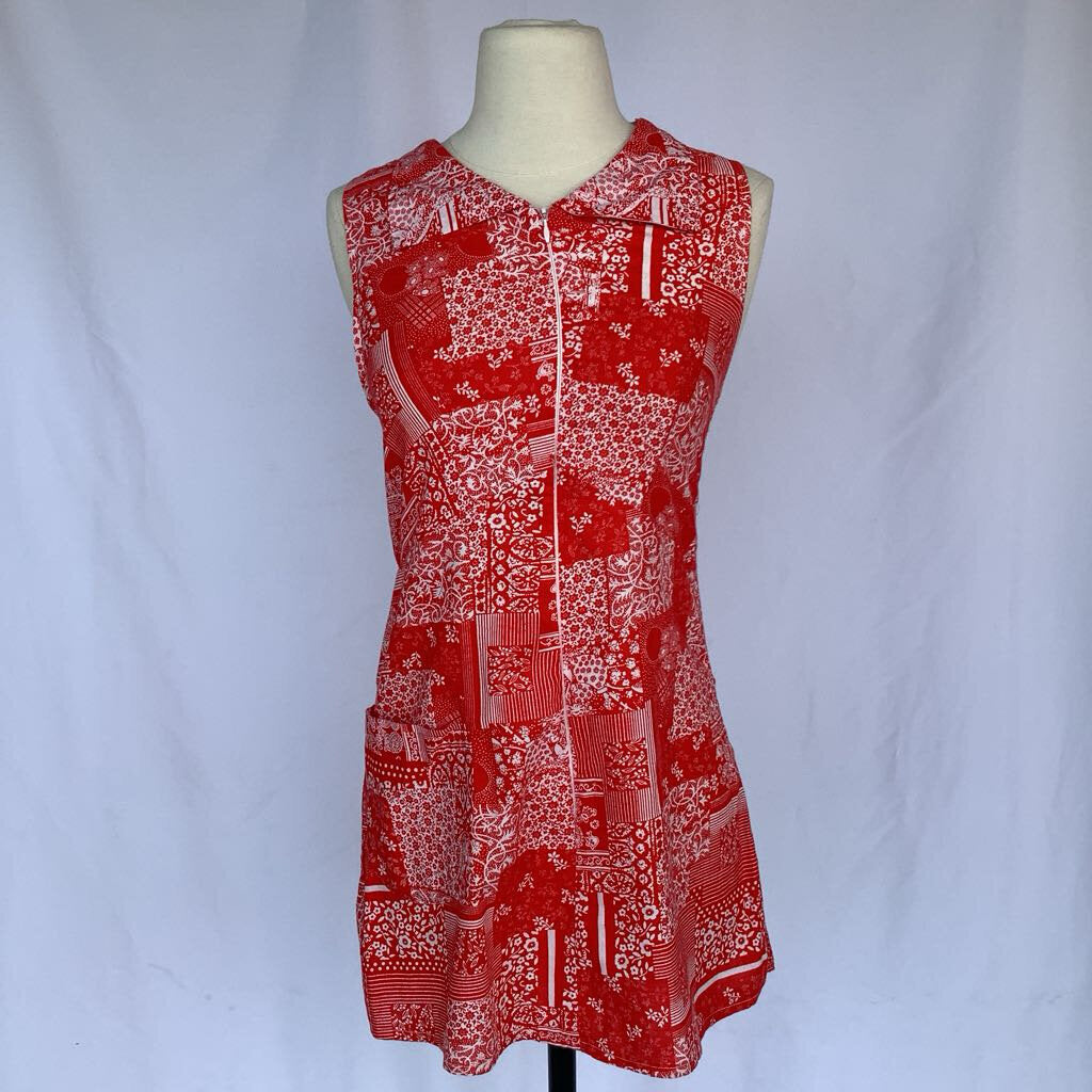1960s Red Floral Micro Mini Dress