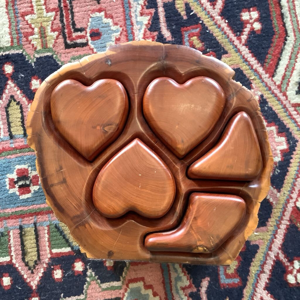 1980's Hand Carved Wood Jewelry Box
