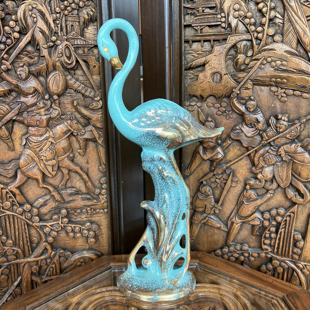 1950s Ceramic Blue and Gold Flamingo