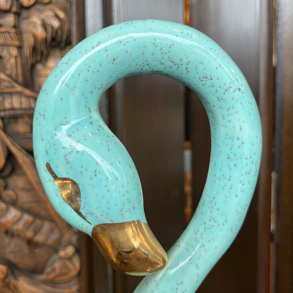 1950s Ceramic Blue and Gold Flamingo