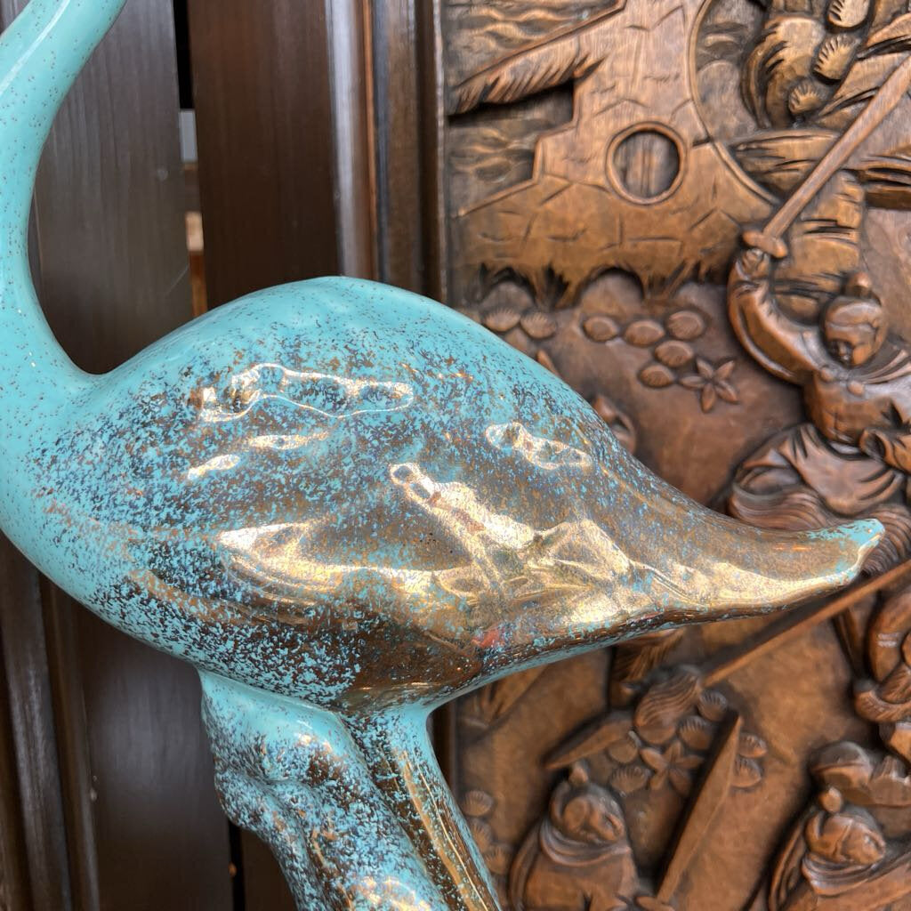 1950s Ceramic Blue and Gold Flamingo