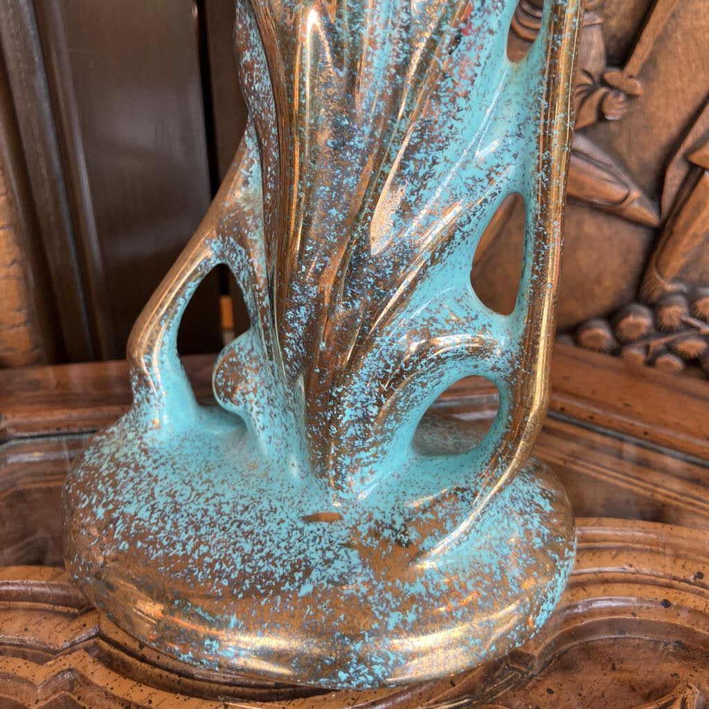 1950s Ceramic Blue and Gold Flamingo