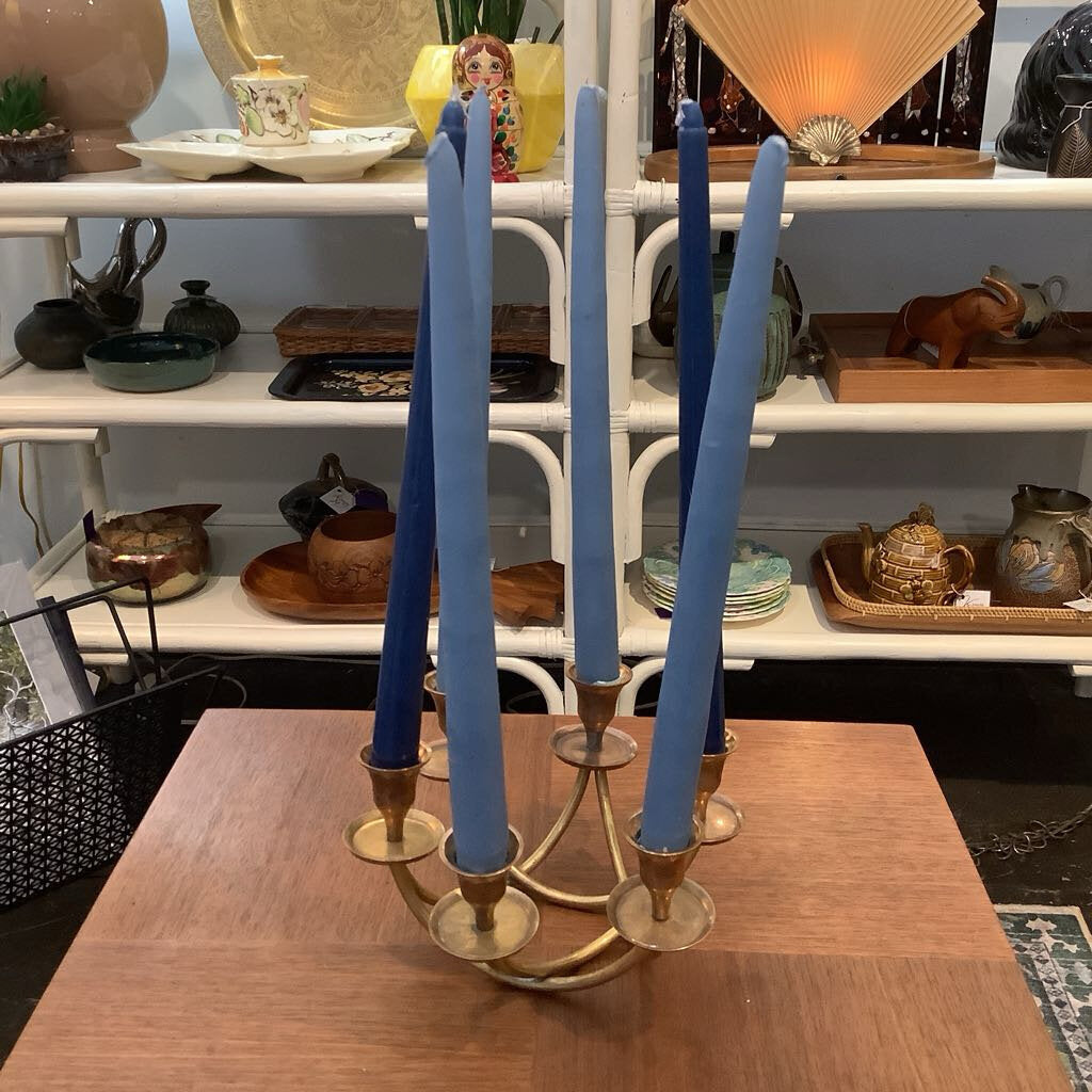 Vintage Brass 6 Arm Round Candleholder